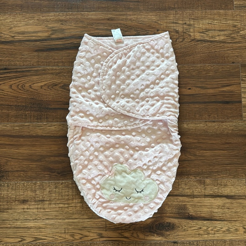 3-6months pink baby blanket wrap. Lightly used, small stain on upper left corner